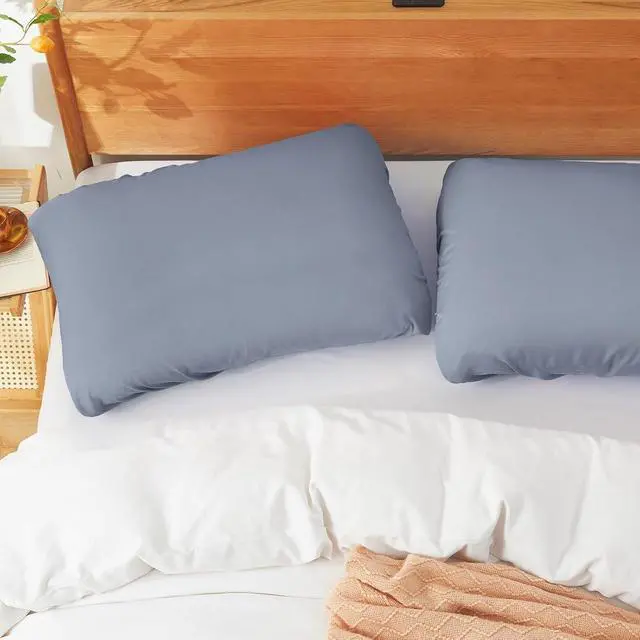 Alt view image 5 of 7 - 2 Pack Microfiber Pillow Cases, Silver Grey Travel Elastic Band Bed Pillowcases, 1800 Thread Count Soft Pillow Covers for Standard & Queen Size, 20 x 26 Inches