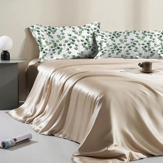 Alt view image 6 of 7 - 1 Pack Satin Pillowcase for Hair and Skin Eucalyptus Leaves Sage Green Imitation Silk Pillowcase 20" x 30" with Hidden Zipper Soft Smooth Plants Pillow Cover Queen Size for Bedroom Sofa
