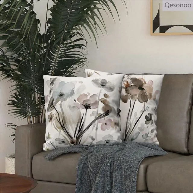 Alt view image 4 of 7 - Flower Throw Pillow Covers 20x20 Set of 2, Cozy Flowers Pillow Cushion Cases, Modern Decorative Square Pillowcases for Sofa Couch Bedroom Living Room Car Seat