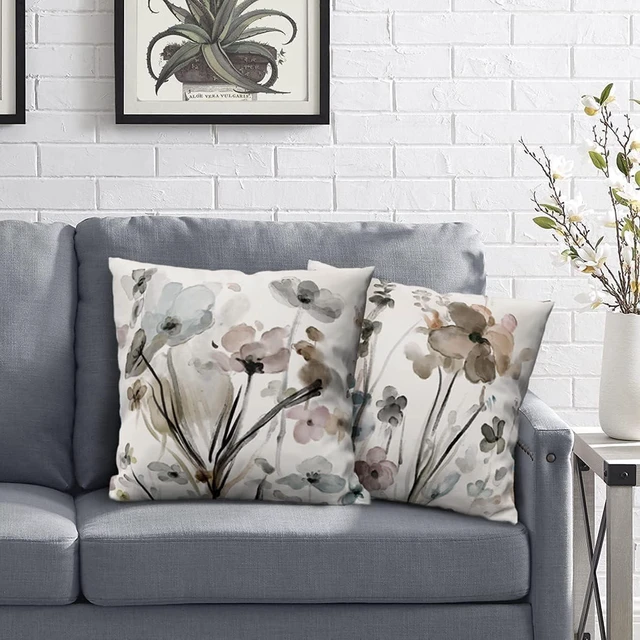 Alt view image 5 of 7 - Flower Throw Pillow Covers 20x20 Set of 2, Cozy Flowers Pillow Cushion Cases, Modern Decorative Square Pillowcases for Sofa Couch Bedroom Living Room Car Seat