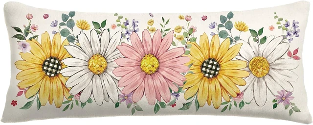 Main image of Spring Summer Floral Pillow Cover 14x36 Inch,Sunflower Daisy Flowers Lumbar Extra Long Pillow Case Home Bed Cushion Sofa Couch Indoor Decoration 1 Piece