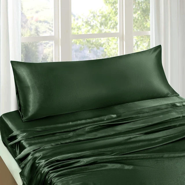 Alt view image 3 of 7 - Satin Body Pillowcase for Hair and Skin, Silky Satin Body Pillow Cover 20x60 inches Body Pillow Case with Envelope Closure, Forest Green
