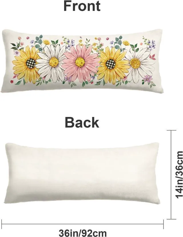 Alt view image 6 of 6 - Spring Summer Floral Pillow Cover 14x36 Inch,Sunflower Daisy Flowers Lumbar Extra Long Pillow Case Home Bed Cushion Sofa Couch Indoor Decoration 1 Piece