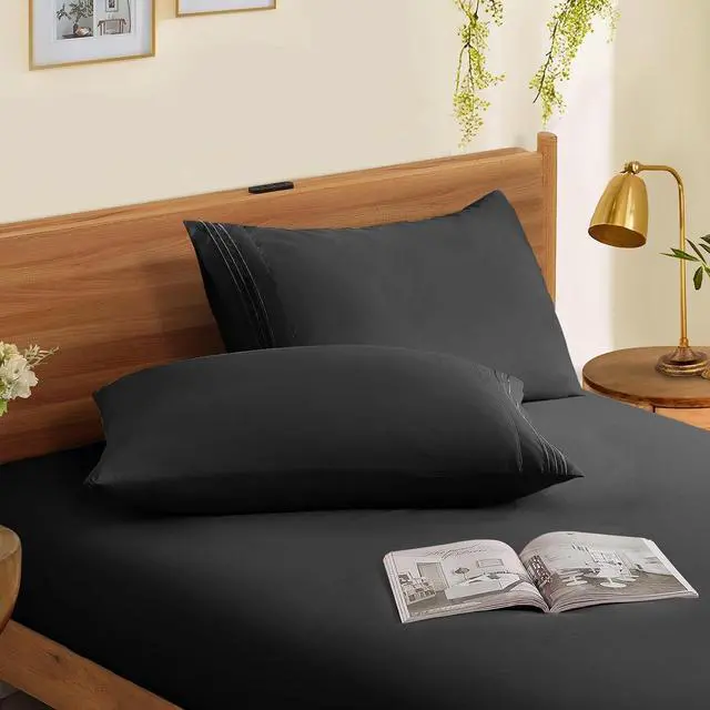 Alt view image 3 of 7 - 2 Pack Microfiber Pillowcases Standard Size Dark Grey Bed Pillow Cases with Envelope Closure, 1800 Thread Count Soft & Shrinkage Resistant Pillow Covers, 20 x 26 Inches
