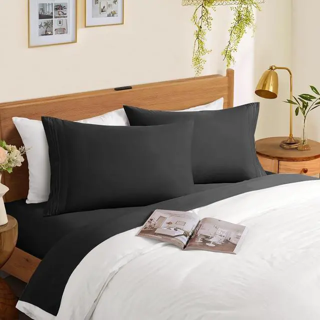 Alt view image 2 of 7 - 2 Pack Microfiber Pillowcases Standard Size Dark Grey Bed Pillow Cases with Envelope Closure, 1800 Thread Count Soft & Shrinkage Resistant Pillow Covers, 20 x 26 Inches