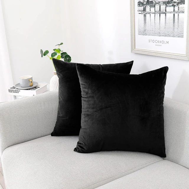Main image of Black Velvet Throw Pillow Covers 16x16 Pack of 2 Decorative Couch