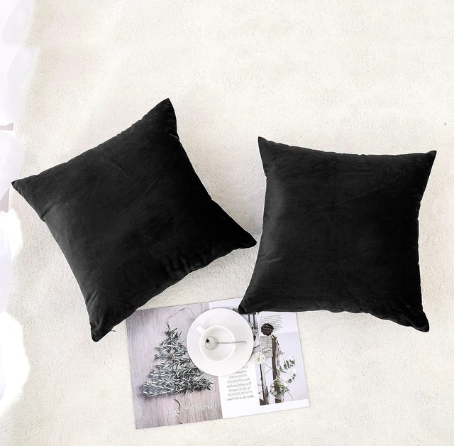 Alt view image 2 of 7 - Black Velvet Throw Pillow Covers 16x16 Pack of 2 Decorative Couch