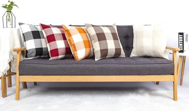 Alt view image 7 of 7 - Set of 2 Farmhouse Buffalo Check Plaid Throw Pillow Covers Cushion Case Polyester Linen for Fall Home Decor Orange and White, 18 x 18 Inches