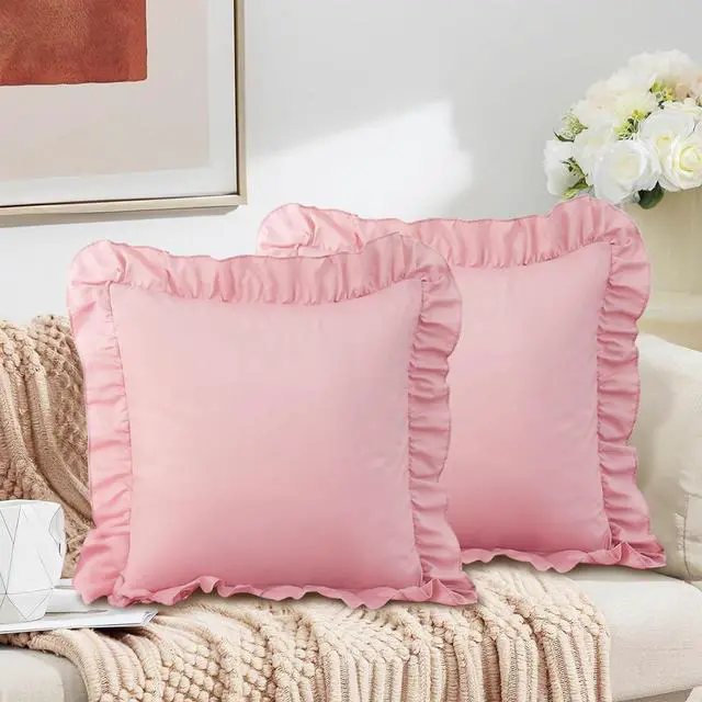 Alt view image 2 of 7 - 2 Pack Pink Ruffle Throw Pillow Covers 20" x 20"