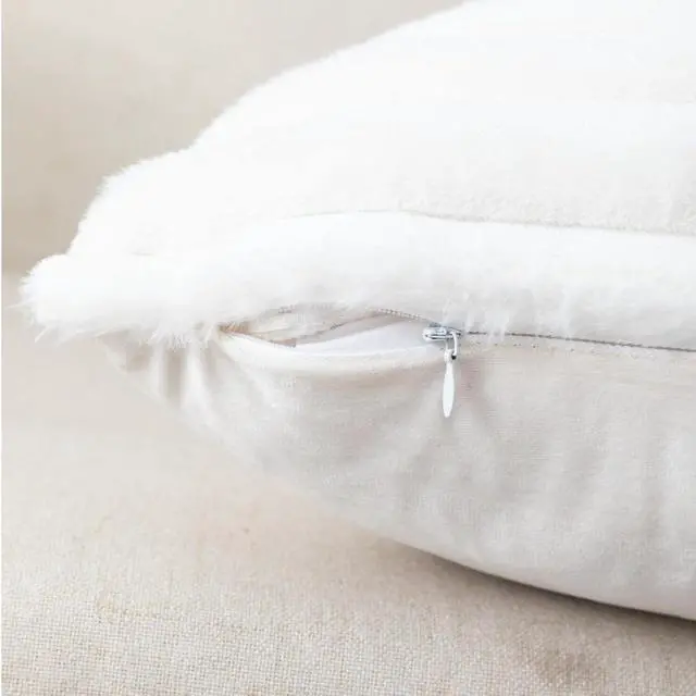 Alt view image 4 of 6 - Set of 2 Cream White Faux Fur Decorative Throw Pillow Covers Fluffy Striped Pillowcase Cushion Covers 16 x 16 Inch Decor Sofa Couch Bedroom