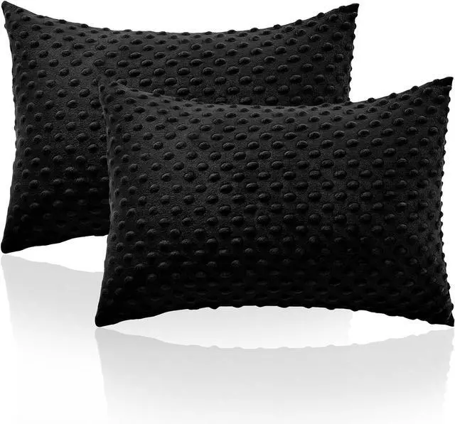 Main image of Toddler Pillowcase 13 x 18 Inch, 2 Pack Minky Dot Toddler Pillow Covers with Zipper Closure, Soft Fleece Pillow Shams for Nursery, Girls, Boys (Black)