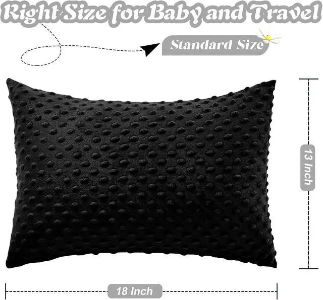 Alt view image 2 of 7 - Toddler Pillowcase 13 x 18 Inch, 2 Pack Minky Dot Toddler Pillow Covers with Zipper Closure, Soft Fleece Pillow Shams for Nursery, Girls, Boys (Black)