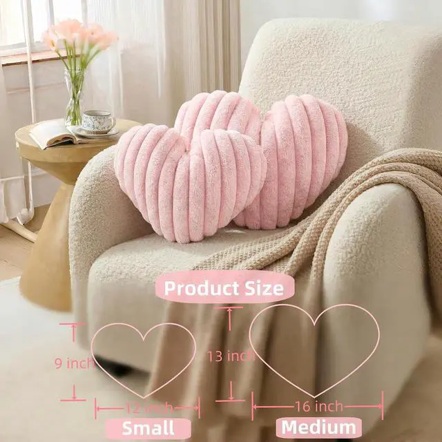 Alt view image 2 of 7 - Pink Heart Pillow 12.9" Decorative Throw Pillows for Girls Bedroom Decor