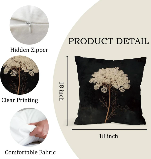 Alt view image 5 of 5 - Vintage Pillow Cover, Floral Botanical Throw Pillow Case 18x18 Inch
