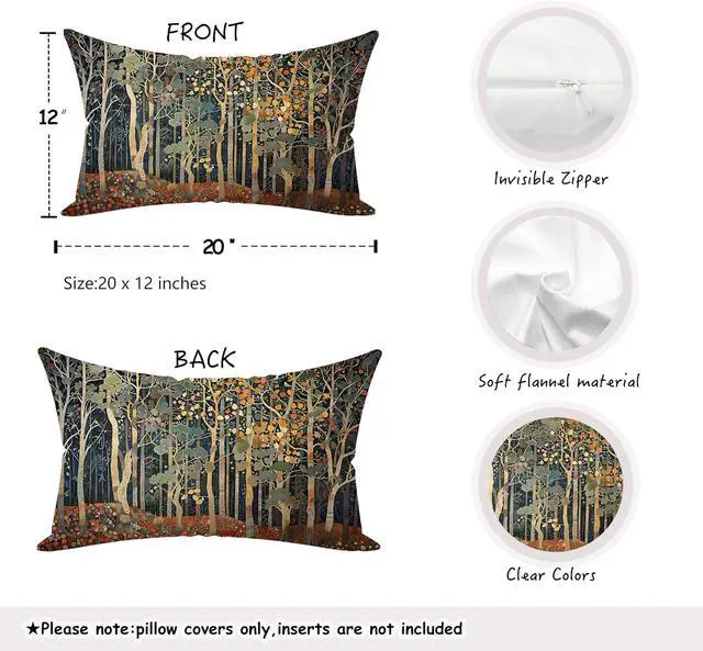 Alt view image 2 of 6 - Rustic Autumn Forest Pillow Covers 12x20 Double-Sided, Fall Home Room Decor, Vintage Botanical Nature William Morris Inspired Decorative Throw Pillow Covers for Home Bedroom Living Room