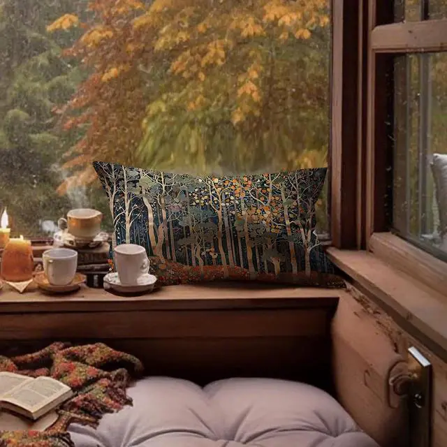 Alt view image 3 of 6 - Rustic Autumn Forest Pillow Covers 12x20 Double-Sided, Fall Home Room Decor, Vintage Botanical Nature William Morris Inspired Decorative Throw Pillow Covers for Home Bedroom Living Room