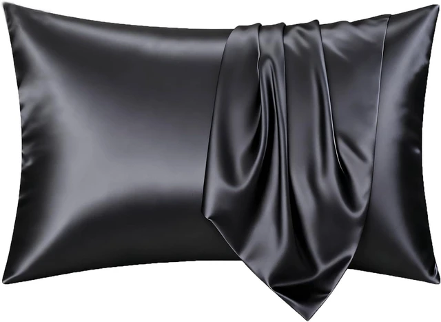 Main image of Silky Satin Pillowcases Queen Size 2 Pack Durable Dark Grey 20 x 30 Inches | Breathable Satin Fabric Smooth Surface Bedroom Apartment Dorm Hotel Everyday Bedding Fade Resistant Lightweight Easy Care