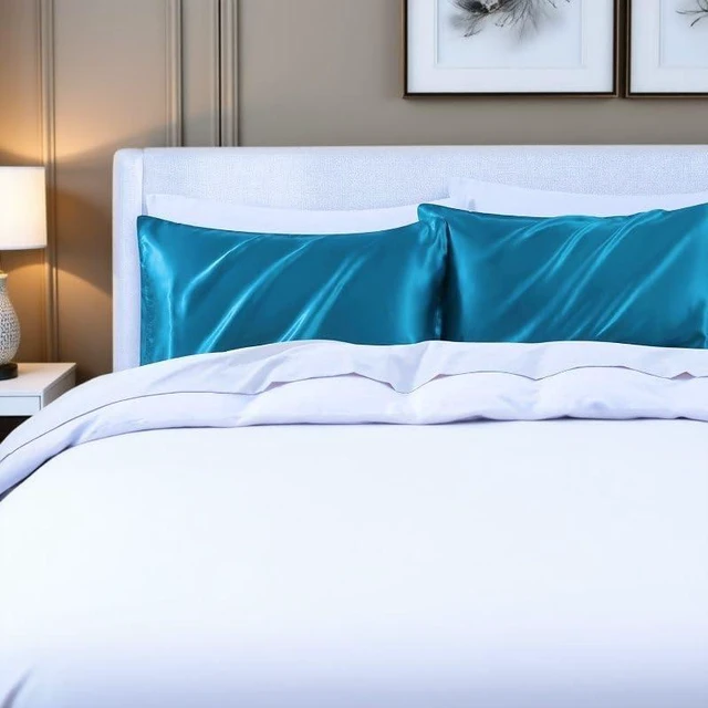 Alt view image 2 of 7 - Juwenin Bedding,Super Soft and Luxury Silky Satin Pillowcase with Zipper (Silky Satin Pillow Case for Hair) Set of 2 (Teal, Queen(20''x29''))