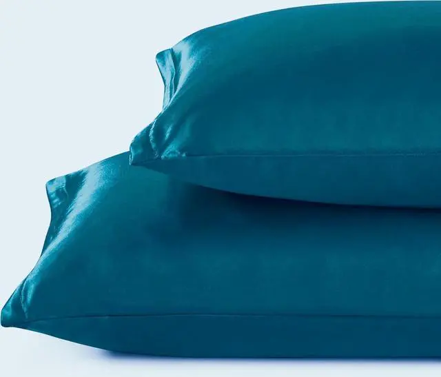 Alt view image 3 of 7 - Juwenin Bedding,Super Soft and Luxury Silky Satin Pillowcase with Zipper (Silky Satin Pillow Case for Hair) Set of 2 (Teal, Queen(20''x29''))