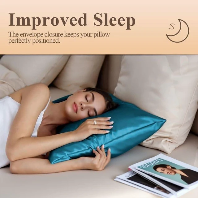 Alt view image 5 of 7 - Juwenin Bedding,Super Soft and Luxury Silky Satin Pillowcase with Zipper (Silky Satin Pillow Case for Hair) Set of 2 (Teal, Queen(20''x29''))