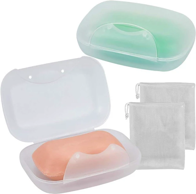 Main image of Soap Box Holder, 2-Pack Soap Dish Soap Savers Case Container for Bathroom Camping Gym (Clear)