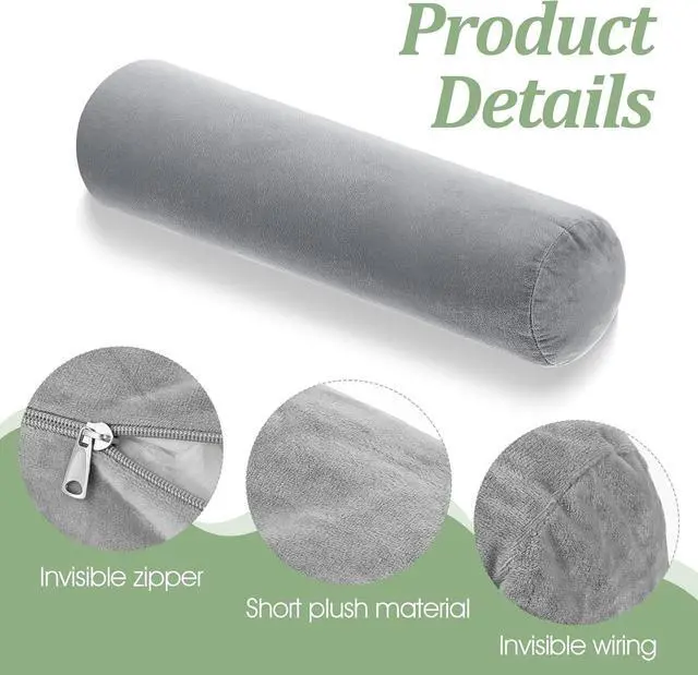 Alt view image 3 of 7 - Xindojuz 2 PCS 16 x 6 Inch Support Neck Roll Pillow Cover (Gray) | Round Soft Bolster Pillow Covers with Hidden Zipper, Neck Roll Cylinder Pillowcases for Cylindrical Cushion, Pillow-Case Only