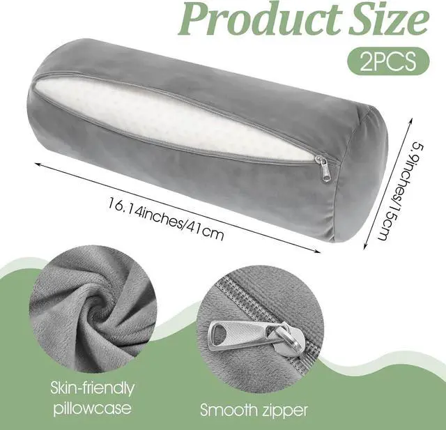 Alt view image 2 of 7 - Xindojuz 2 PCS 16 x 6 Inch Support Neck Roll Pillow Cover (Gray) | Round Soft Bolster Pillow Covers with Hidden Zipper, Neck Roll Cylinder Pillowcases for Cylindrical Cushion, Pillow-Case Only