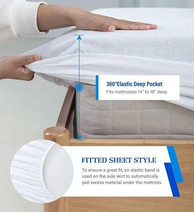Alt view image 4 of 6 - Twin Waterproof Mattress Protector, Noiseless Soft Breathable Terry Surface Fitted Mattress Cover, 39"x75" Deep Pocket Mattress Pad for All Sleepers