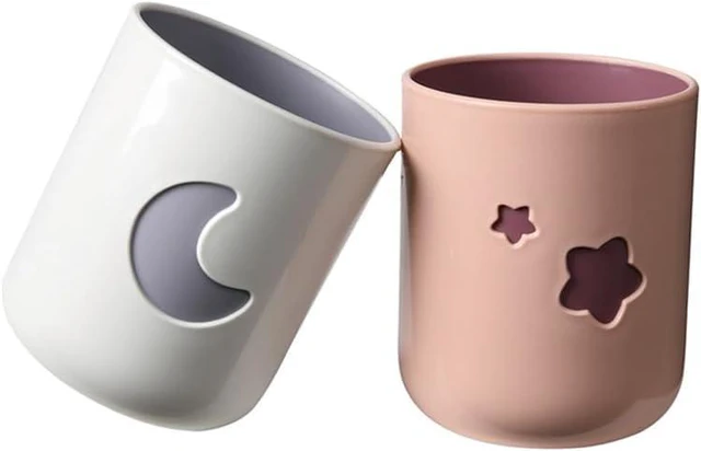 Main image of Moon-Themed Couple Mouthwash Cup Set - Simple PP Material Toothbrush Holder and Drinking Cup, Suitable for Home and Bathroom use (2-Pack)(White & Pink)