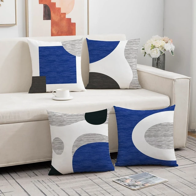 Alt view image 6 of 7 - 4 Pack Boho Abstract Blue Throw Pillow Covers 18x18 Inch