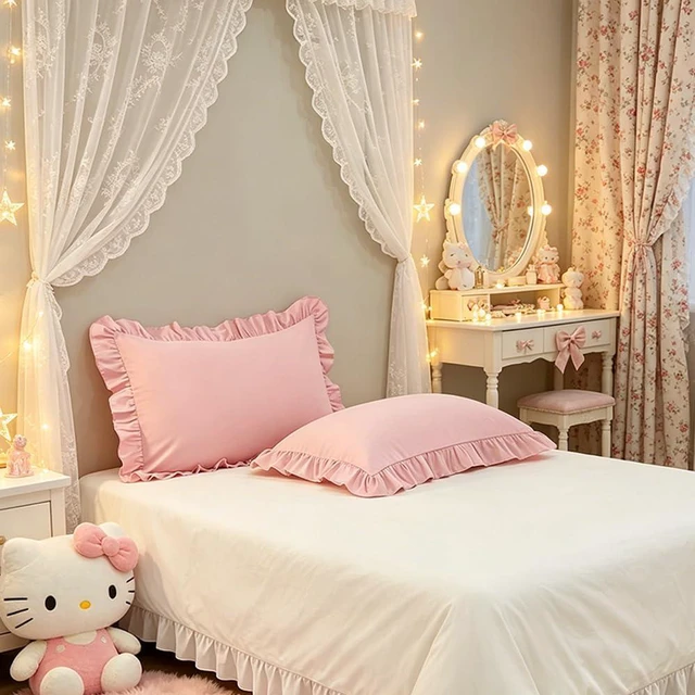 Alt view image 4 of 7 - Ruffle Pillow Case Standard Size Set of 2, Pink, 20"x26"
