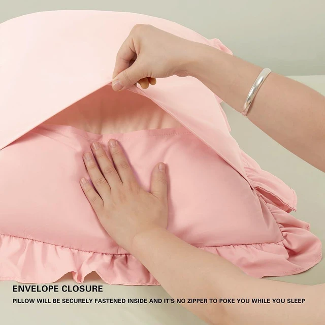 Alt view image 5 of 7 - Ruffle Pillow Case Standard Size Set of 2, Pink, 20"x26"