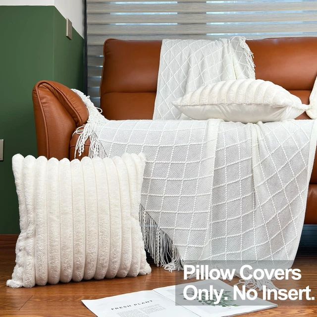 Alt view image 2 of 7 - 18x18 Decorative Faux Fur Throw Pillow Covers Set of 2- Cream White