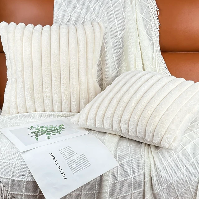 Alt view image 3 of 7 - 18x18 Decorative Faux Fur Throw Pillow Covers Set of 2- Cream White