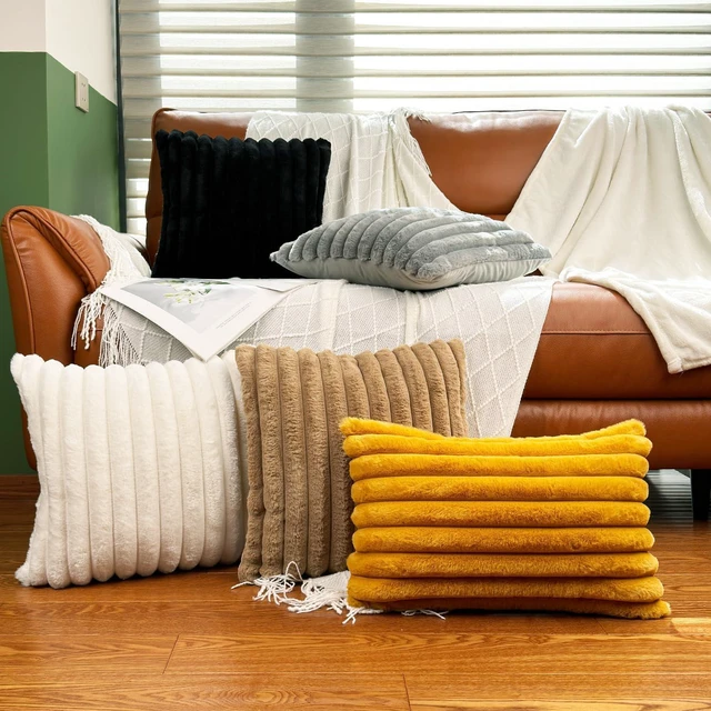 Alt view image 5 of 7 - 18x18 Decorative Faux Fur Throw Pillow Covers Set of 2- Cream White