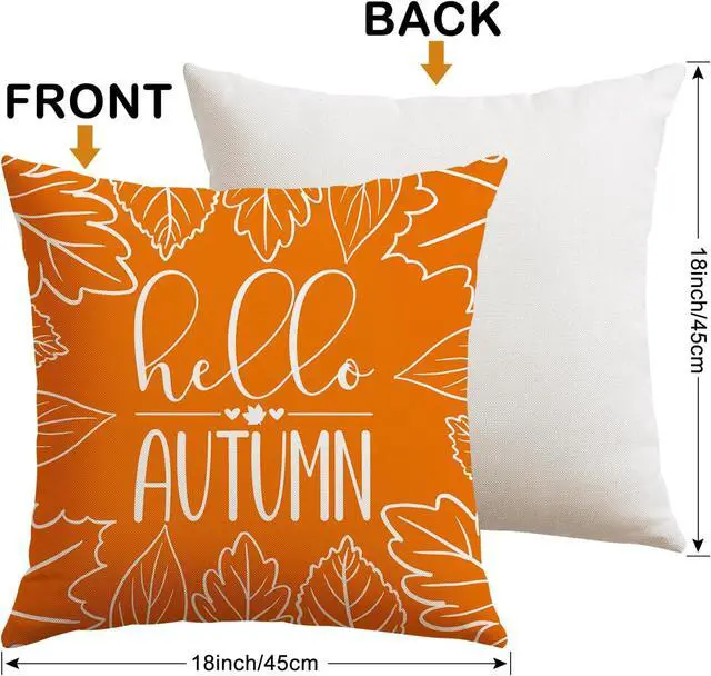 Alt view image 3 of 7 - Fall Decorative Throw Pillow Covers 18x18 Inch Set of 4 Fall Gifts for Home Decor, Buffalo Plaid Autumn Pumpkin Maple Leaves Harvest Decoration Pillow Cases for Home Sofa Couch Decor-Orange A