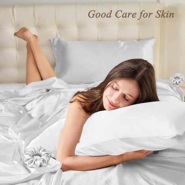 Alt view image 2 of 7 - King Satin Pillowcase for Hair 2pc,Similar to Silk Pillow Cases,Easier Care Than Silk Pillowcase Gifts for Women Men,White,20x36 & Envelope Closure and 2 Satin Scrunchies