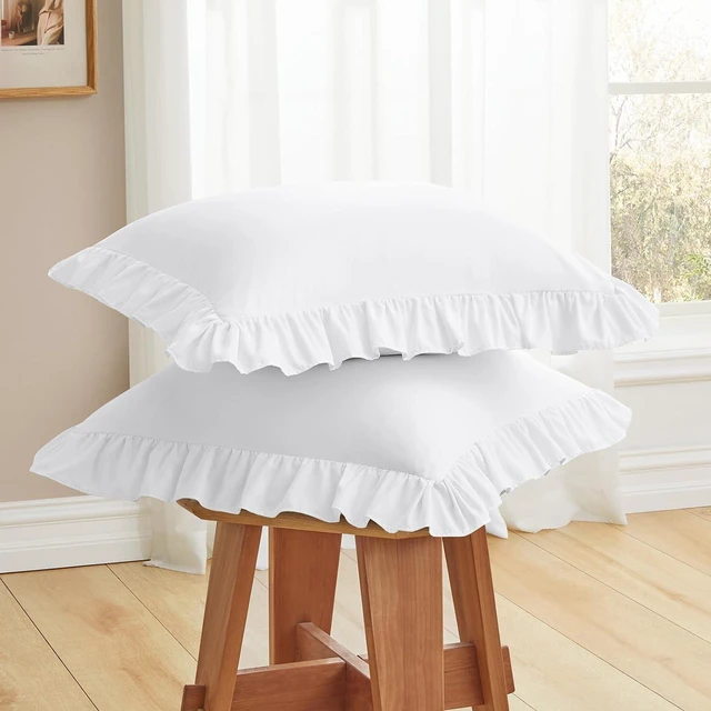 Alt view image 3 of 7 - 2 Pack Ruffle Throw Pillow Covers 18x18 Inches, White Square Pillow Cases Microfiber Decorative Pillow Shams for Sofa Couch Bedroom Living Room
