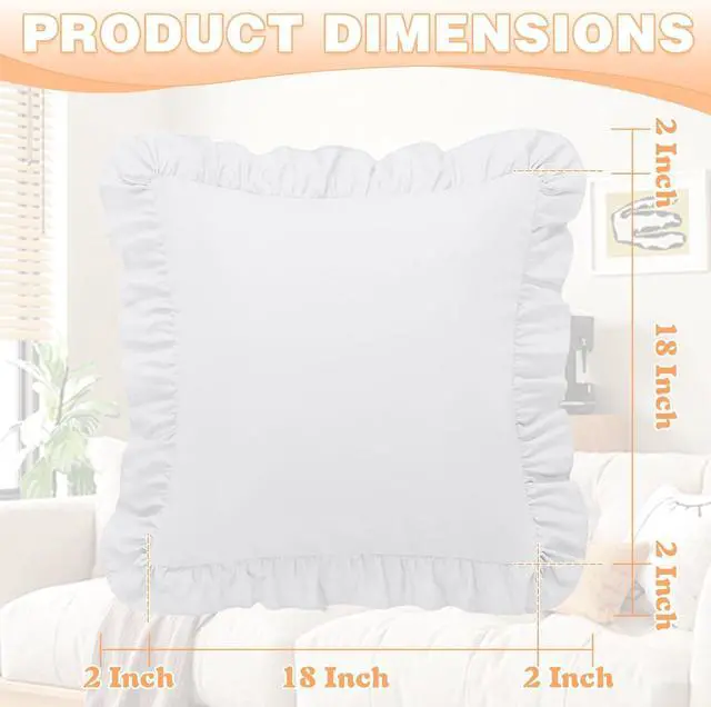 Alt view image 4 of 7 - 2 Pack Ruffle Throw Pillow Covers 18x18 Inches, White Square Pillow Cases Microfiber Decorative Pillow Shams for Sofa Couch Bedroom Living Room