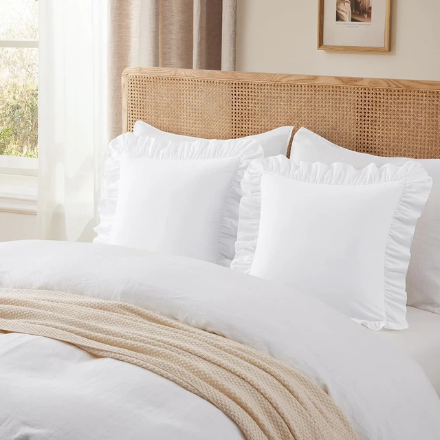 Alt view image 5 of 7 - 2 Pack Ruffle Throw Pillow Covers 18x18 Inches, White Square Pillow Cases Microfiber Decorative Pillow Shams for Sofa Couch Bedroom Living Room