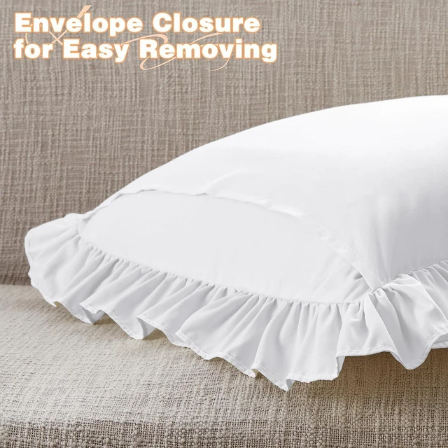 Alt view image 6 of 7 - 2 Pack Ruffle Throw Pillow Covers 18x18 Inches, White Square Pillow Cases Microfiber Decorative Pillow Shams for Sofa Couch Bedroom Living Room