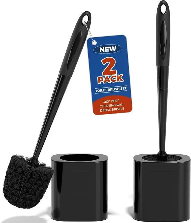 Main image of Toilet Brush and Holder Set, Space Saving, 2 Pack, Black