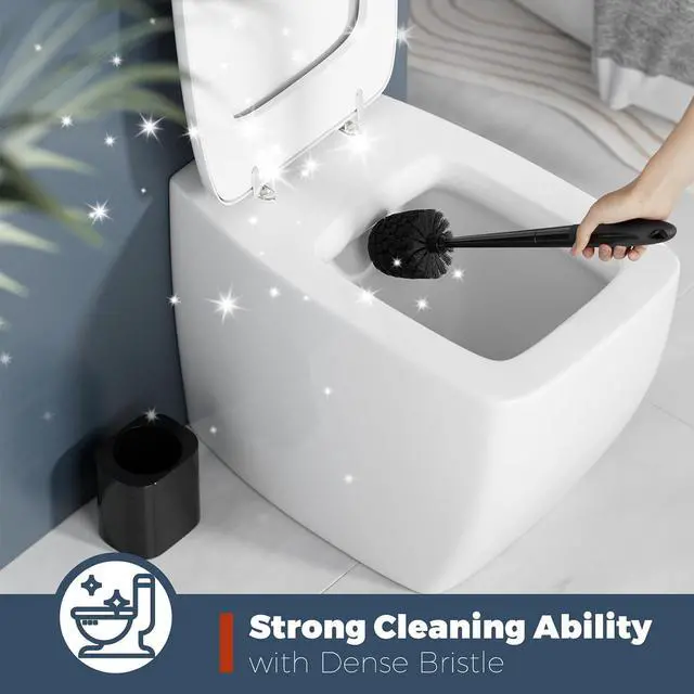 Alt view image 3 of 7 - Toilet Brush and Holder Set, Space Saving, 2 Pack, Black
