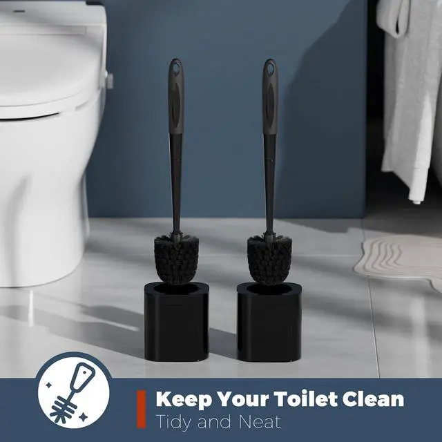 Alt view image 4 of 7 - Toilet Brush and Holder Set, Space Saving, 2 Pack, Black