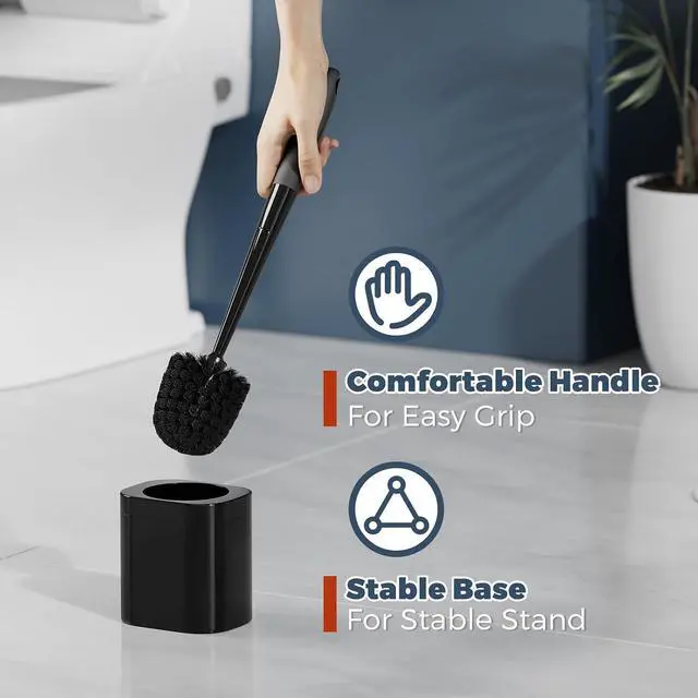 Alt view image 5 of 7 - Toilet Brush and Holder Set, Space Saving, 2 Pack, Black