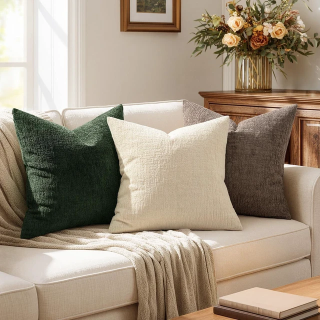 Alt view image 5 of 7 - Couch Pillow Covers Textured Chenille Home Decor 18x18 Beige