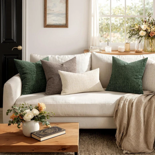 Alt view image 6 of 7 - Couch Pillow Covers Textured Chenille Home Decor 18x18 Beige
