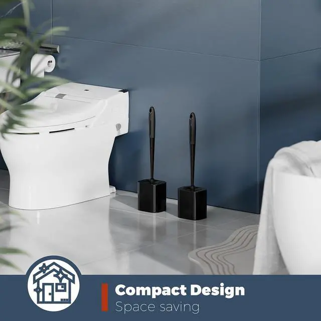 Alt view image 7 of 7 - Toilet Brush and Holder Set, Space Saving, 2 Pack, Black