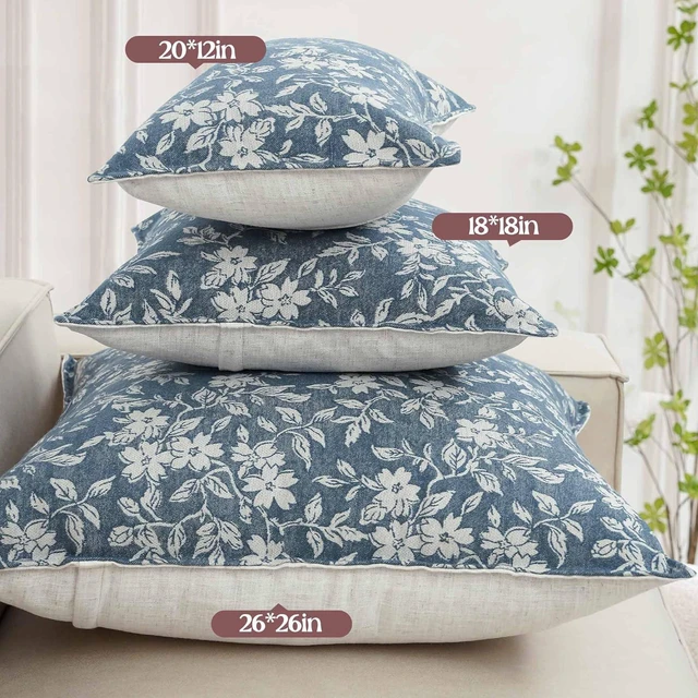 Alt view image 4 of 7 - 20x12 Lumbar Decorative Throw Pillow Cases Floral Pillow Covers Set of 2 Vintage Jacquard Couch Pillows for Living Room Couch Bed Home Decor Blue