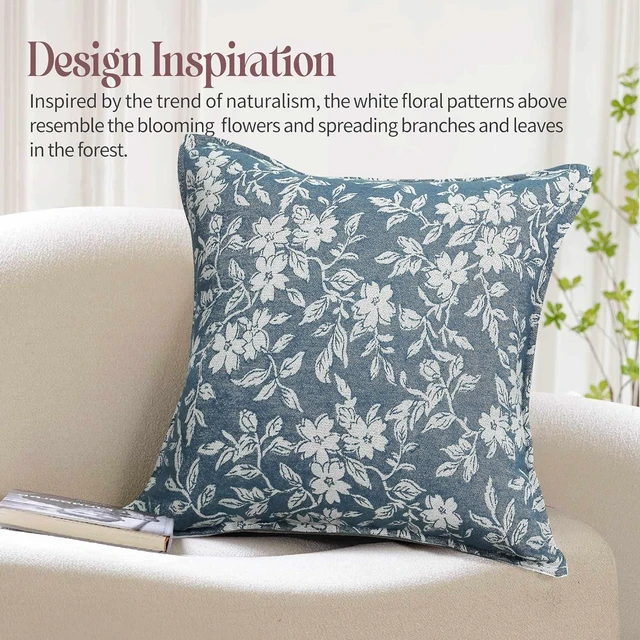 Alt view image 5 of 7 - 20x12 Lumbar Decorative Throw Pillow Cases Floral Pillow Covers Set of 2 Vintage Jacquard Couch Pillows for Living Room Couch Bed Home Decor Blue